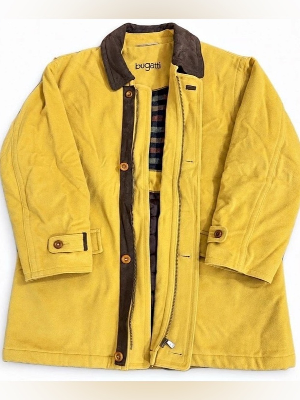 Vintage Bugatti Made in Germany Mustard Yellow Plaid Lined Coat
